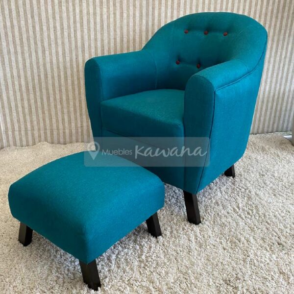 turquoise armchair with descana foot and turquoise buttons 1