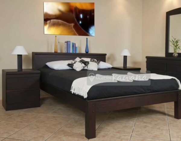 king size brown bed with pine wood trundle in backrest