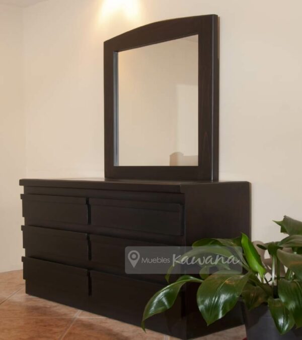 chest of drawers with mirror in brown pine wood side cabinet