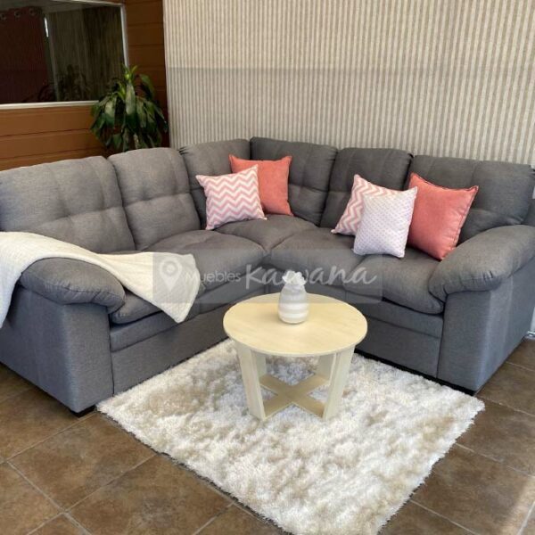 corner living room set in light grey linen with extra soft seats