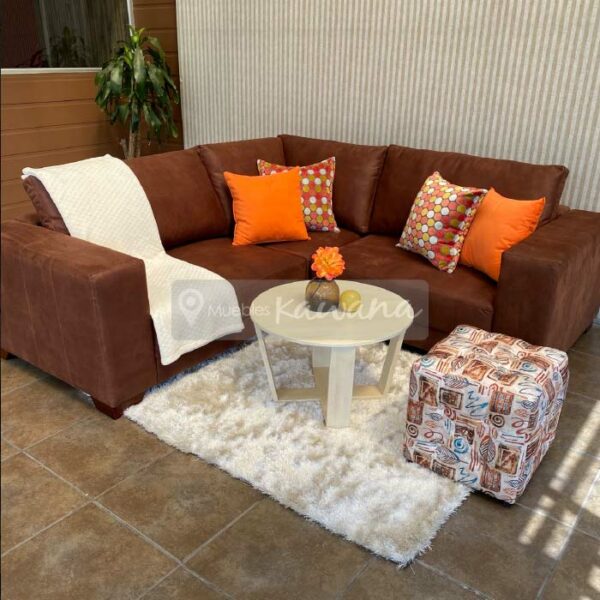 corner living room set in brown micro leather