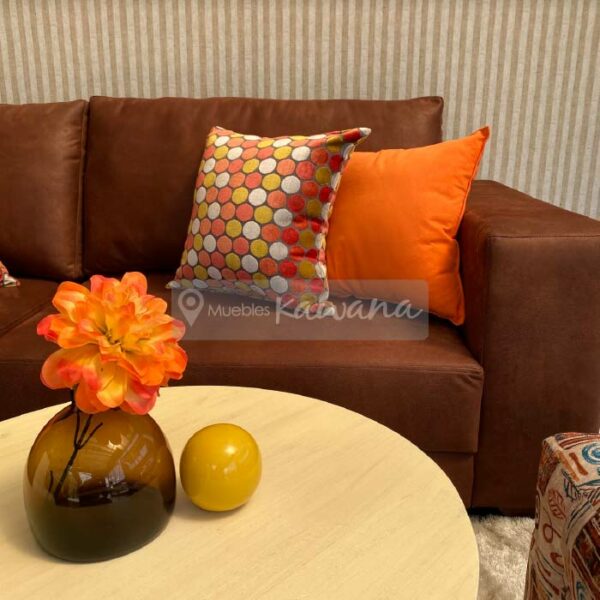 corner living room set in micro leather brown arm