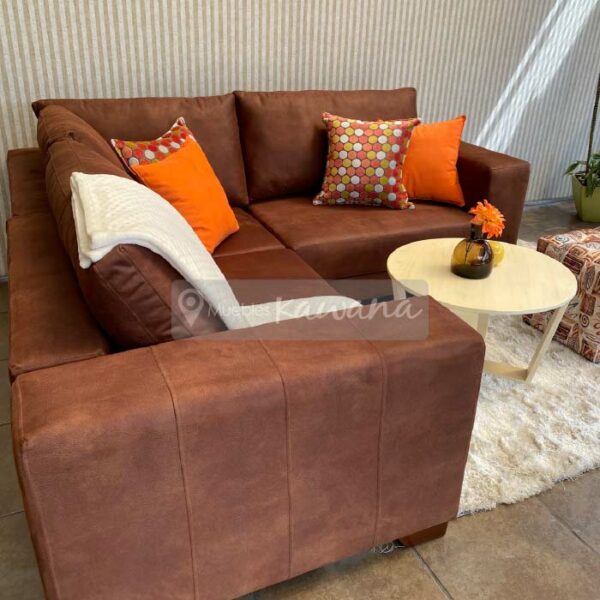 corner living room set in micro leather brown side