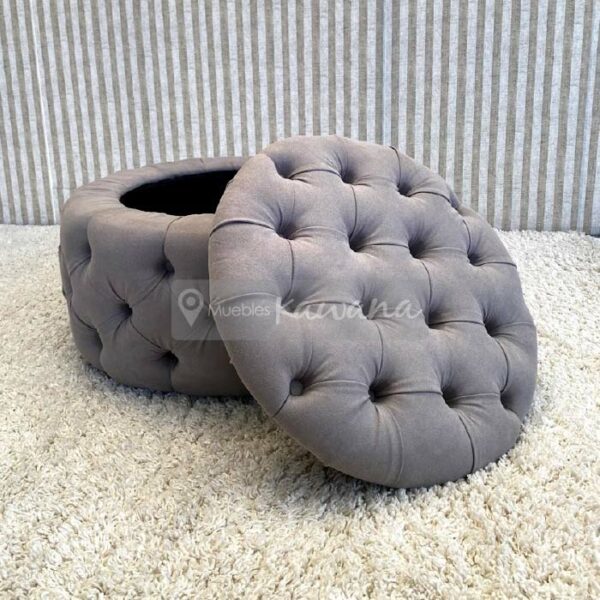 ottoman ottoman round pouf with open grey upholstered cover