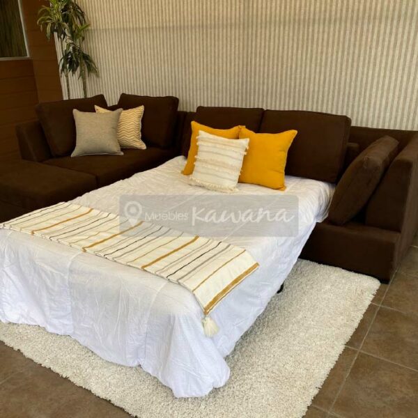sofa cama con divan con baul en micro fibra cafe
