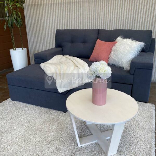 sofa cama con ottoman movil baul en micro fibra gris con ottoman L