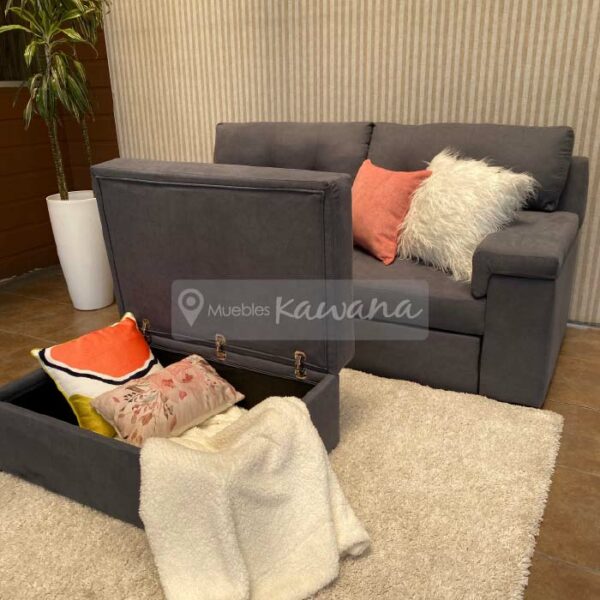 sofa cama con ottoman movil baul en micro fibra gris ottoman abierto