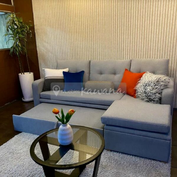 sofa cama tipo gaveta con l dinamica reversible gris claro semi abierto