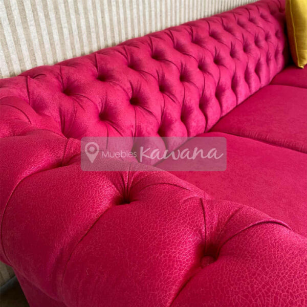chesterfield 3 seater upholstered armchair fuchsia pink arm 1