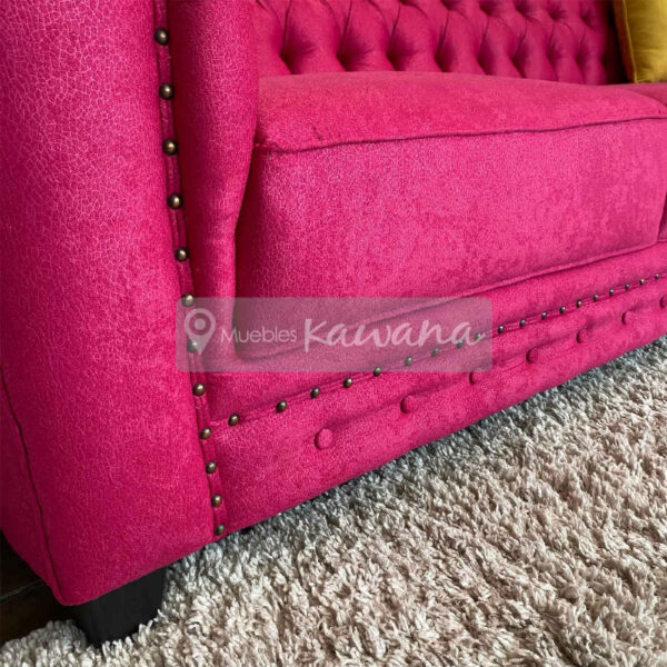 fuchsia pink 3 seater upholstered chesterfield armchair low front 1