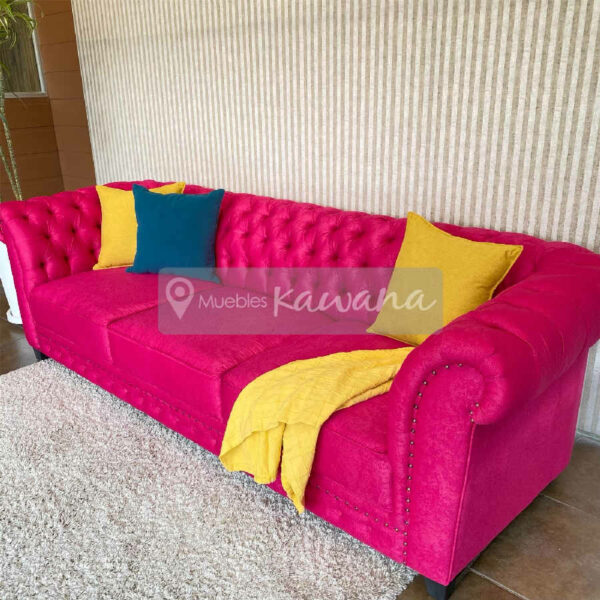 chesterfield 3 seater upholstered armchair fuchsia pink side 1