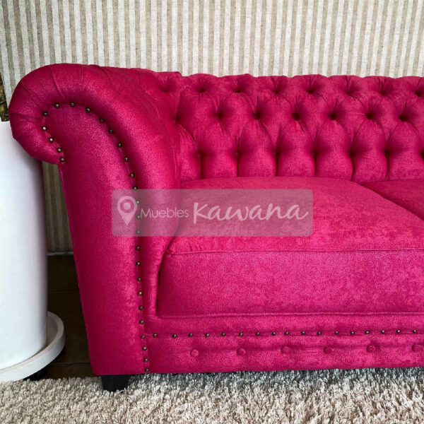 3 seater fuchsia pink chesterfield armchair with upholstered cushion profile