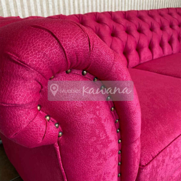 3 seater fuchsia pink chesterfield upholstered armchair with studs 1