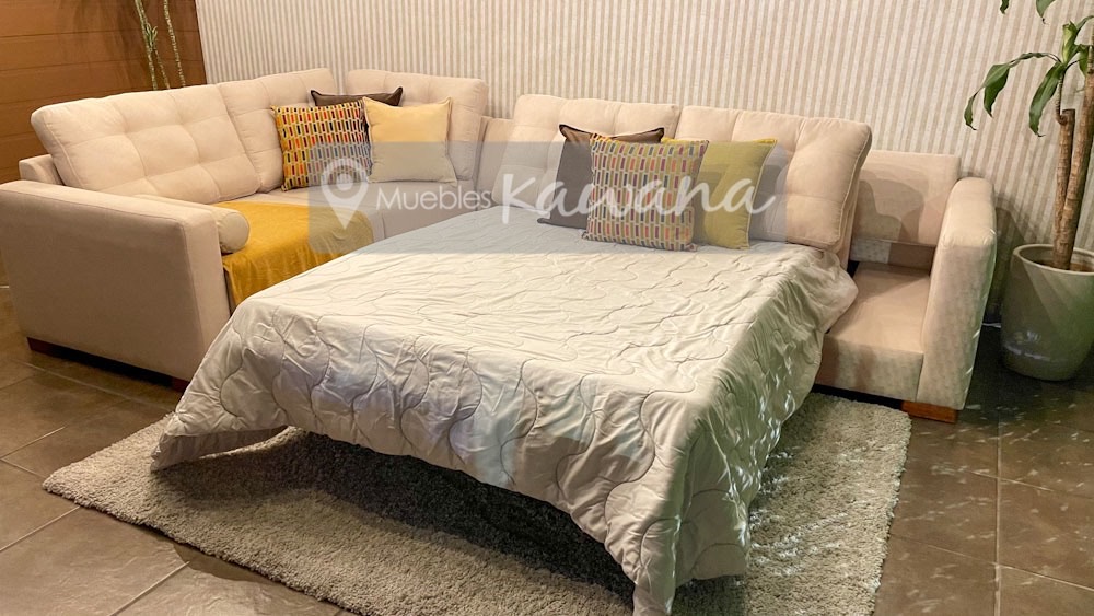 Costa Rica beige corner double sofa bed with american hardware, size  2,5mx3,30m - Muebles Kawana Costa Rica