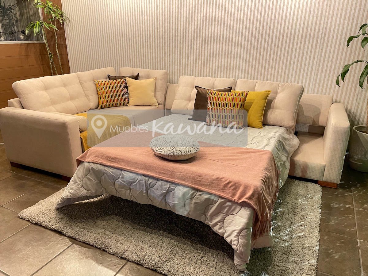Costa Rica beige corner double sofa bed with american hardware, size  2,5mx3,30m - Muebles Kawana Costa Rica