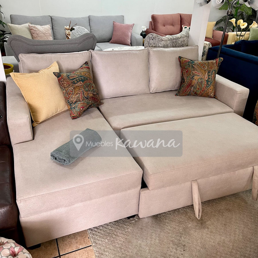 Marcado Político Ídolo Sillón sofá cama en L micro fibra velvet beige tipo gaveta 2,40m - Muebles  Kawana Costa Rica