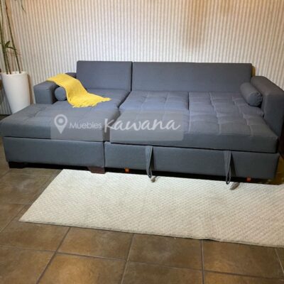 Sillón sofá cama gris con ottoman
