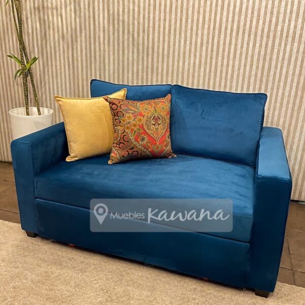 sillon sofa cama tipo gaveta velvet blue con respaldos sueltos 170m cerrado
