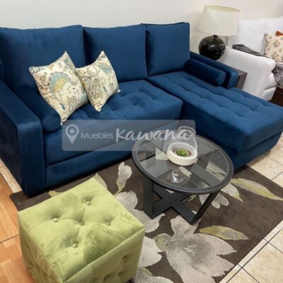 Blue velvet velvet L-shaped armchair