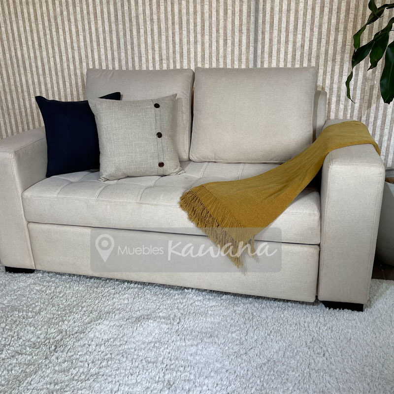 Sillón/sofá pequeño de dos plazas en lino liso lavado color caramelo -   México