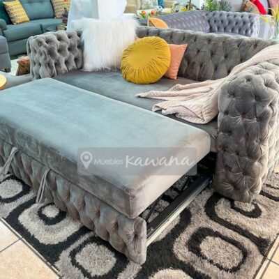 Living room Chesterfield sofa bed grey velvet