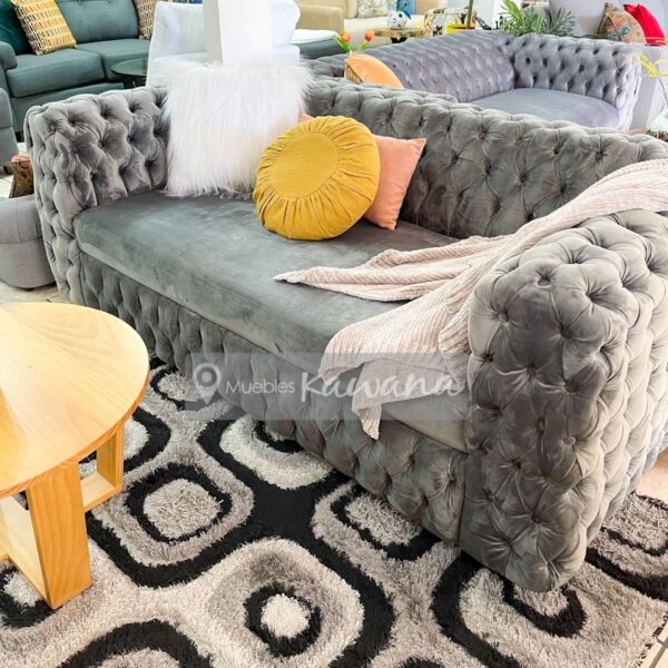 Sala Chesterfield sofá cama gris velvet