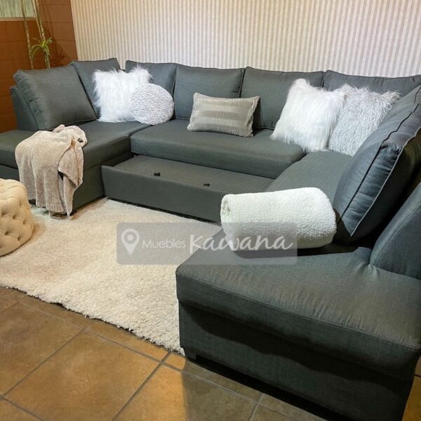 Sofá cama extra grande con doble diván gris