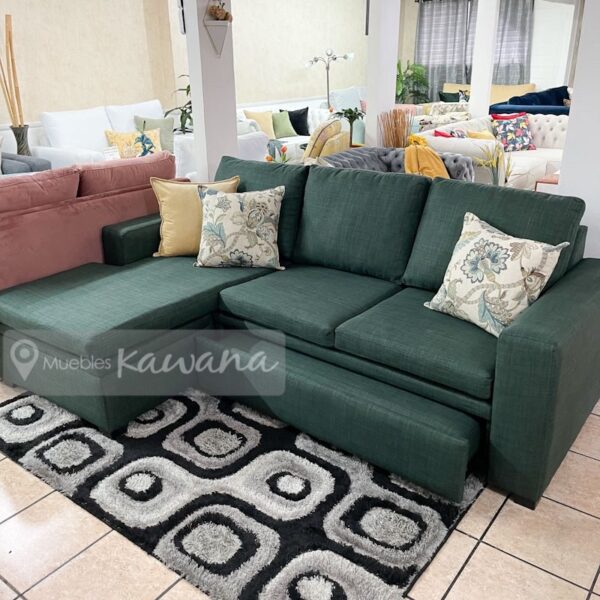 Sofa bed with reversible L in emerald linen