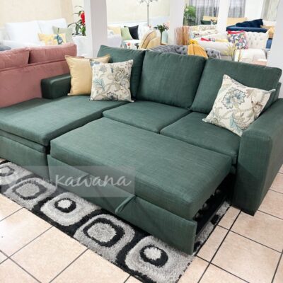 Sofa bed with reversible L in emerald linen