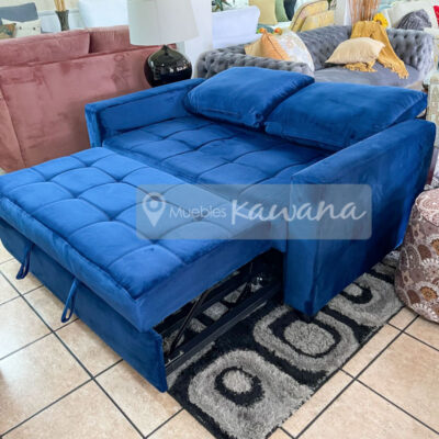 Armchair sofa bed Costa Rica blue velvet with reclining backrest