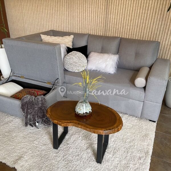 Silón sofá cama gris esquinero con ottoman baúl