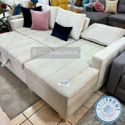 L-shaped sofa-bed chair with retractable fol foldaway aquaclean imperial 56 with cup holder