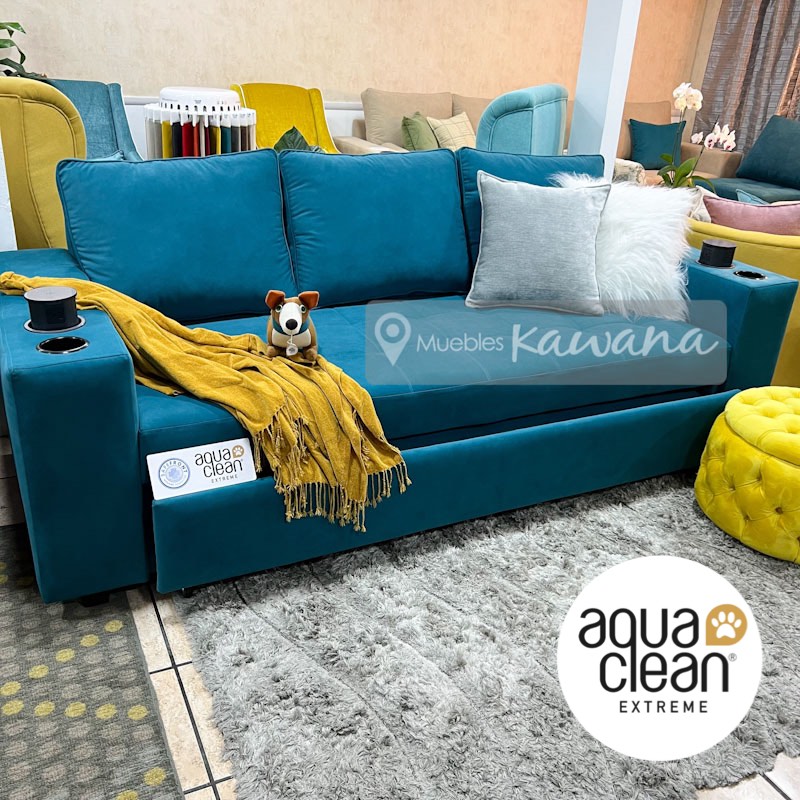 100% Pet friendly Aquaclean Daytona 146 turquoise turquoise double sofa bed  double trundle sofa bed for TV room 2.4m - Kawana Furniture Costa Rica
