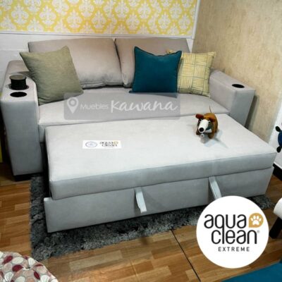 Sillón sofa cama matrimonial pet friendly Aquaclean Daytona 76 con cargador inalámbrico gris