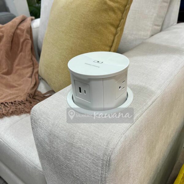 White armchair with white wireless charger