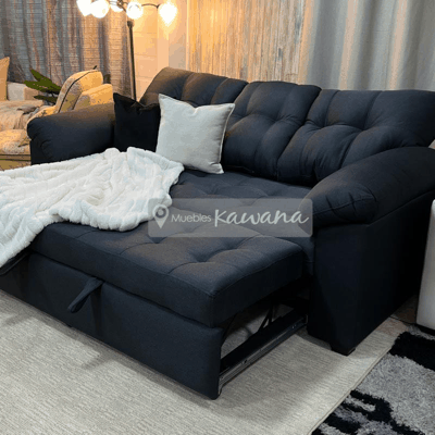 Extra comfortable retractable triple trundle sofa bed in black linen
