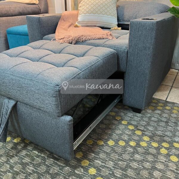 Retractable single sofa bed in gray linen with cup holder
