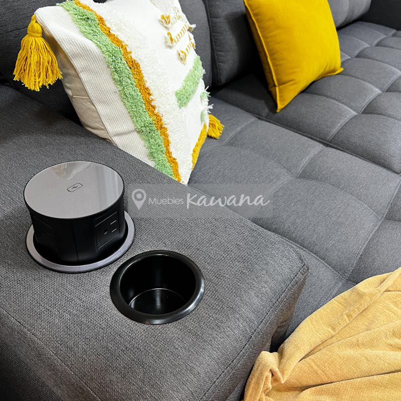 Sofá cama esquinero XL para 8 personas personalizado, baúl y porta vasos en  lino gris, con cargador inalámbrico en brazos y esquina oculto 4,4m -  Muebles Kawana Costa Rica