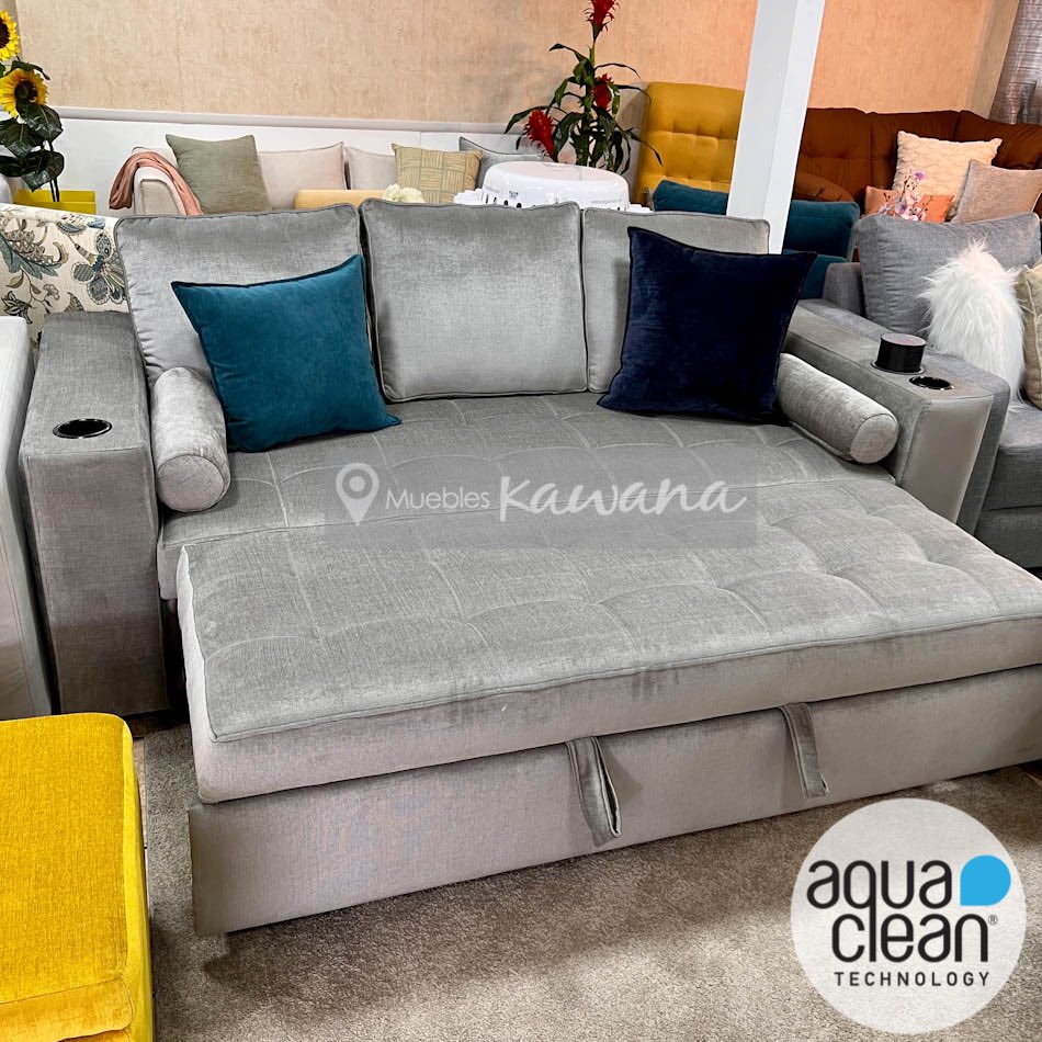Sofá cama matrimonial gaveta ideal para sala de TV con tecnología Aquaclean  Spirit 69 libre de manchas 2,4m con cargador inalámbrico gris - Muebles  Kawana Costa Rica