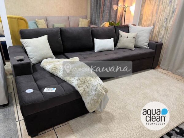 Aquaclean Spirit 15 dark gray full retractable L-shaped trundle sofa bed with wireless charger