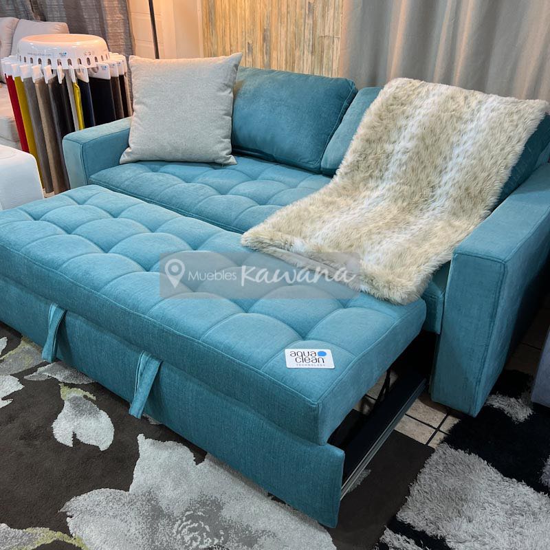 Retractable queen sofa bed for 3 people with Aquaclean Spirit 321 turquoise  technology for high traffic 2.1m - Muebles Kawana Costa Rica
