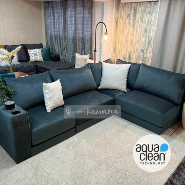 Cloud+ modular extra comfortable u-shaped sectional armchair with ottoman and Aquaclean Spirit 93 high traffic technology with wireless charger gray