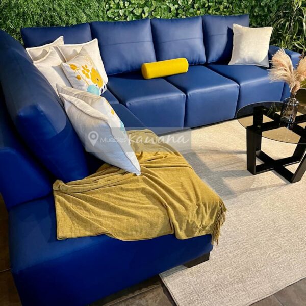 Sillón seccional azul con diván personalizado en vinilo alto tránsito impermeable extra confortable