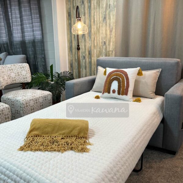 Sofá cama individual herraje americano en lino gris claro 1,4m con almacenamiento lateral