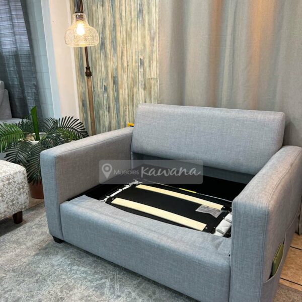Sofá cama individual herraje americano en lino gris claro 1,4m con almacenamiento lateral