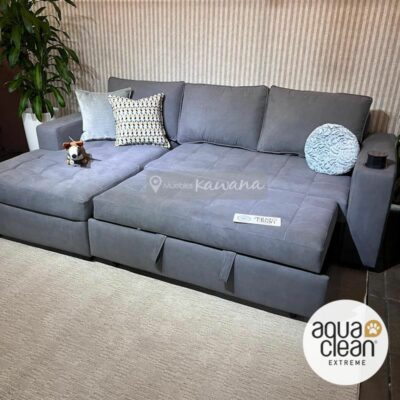 L-shaped double sofa bed in Aquaclean Daytona 152 pet friendly technology with wireless charger gray 2,6m