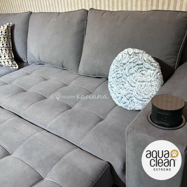L-shaped double sofa bed in Aquaclean Daytona 152 pet friendly technology with wireless charger gray 2,6m