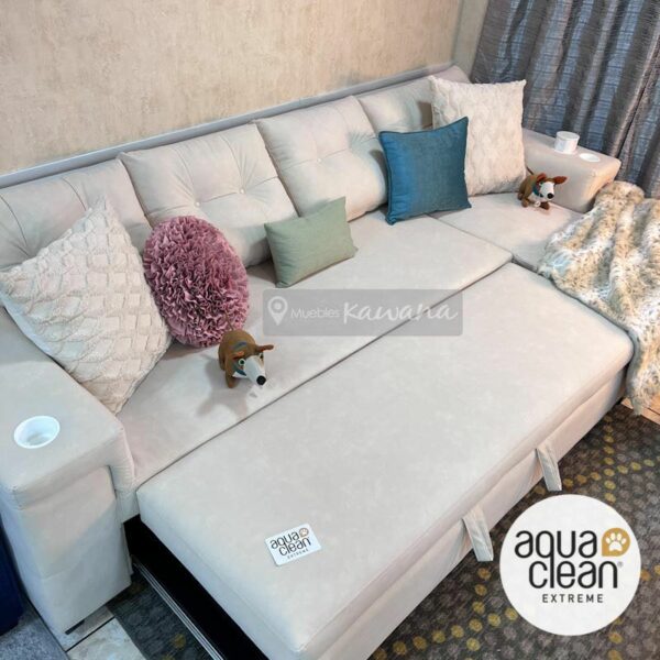 Sofa cama para 4 personas retráctil extra grande con tecnología pet friendly Aquaclean Daytona 86 personalizado cargador inalámbrico blanco 3,2m