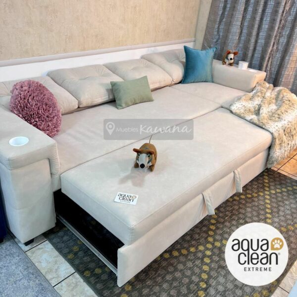 Sofa cama para 4 personas retráctil extra grande con tecnología pet friendly Aquaclean Daytona 86 personalizado cargador inalámbrico blanco