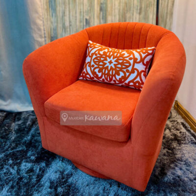 swivel armchair with ergonomic backrest in orange linen